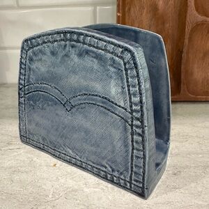Vintage Sittre Ceramic 1977 Blue Denim Jean Look Napkin Holder Heavy